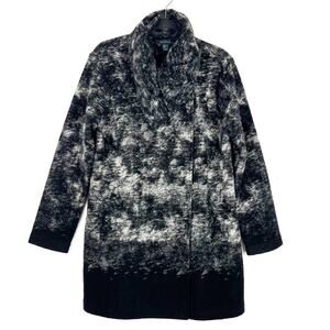 Paraphrase Womens Wool Blend Coat Bohemian Marbled Black White Gray Medium